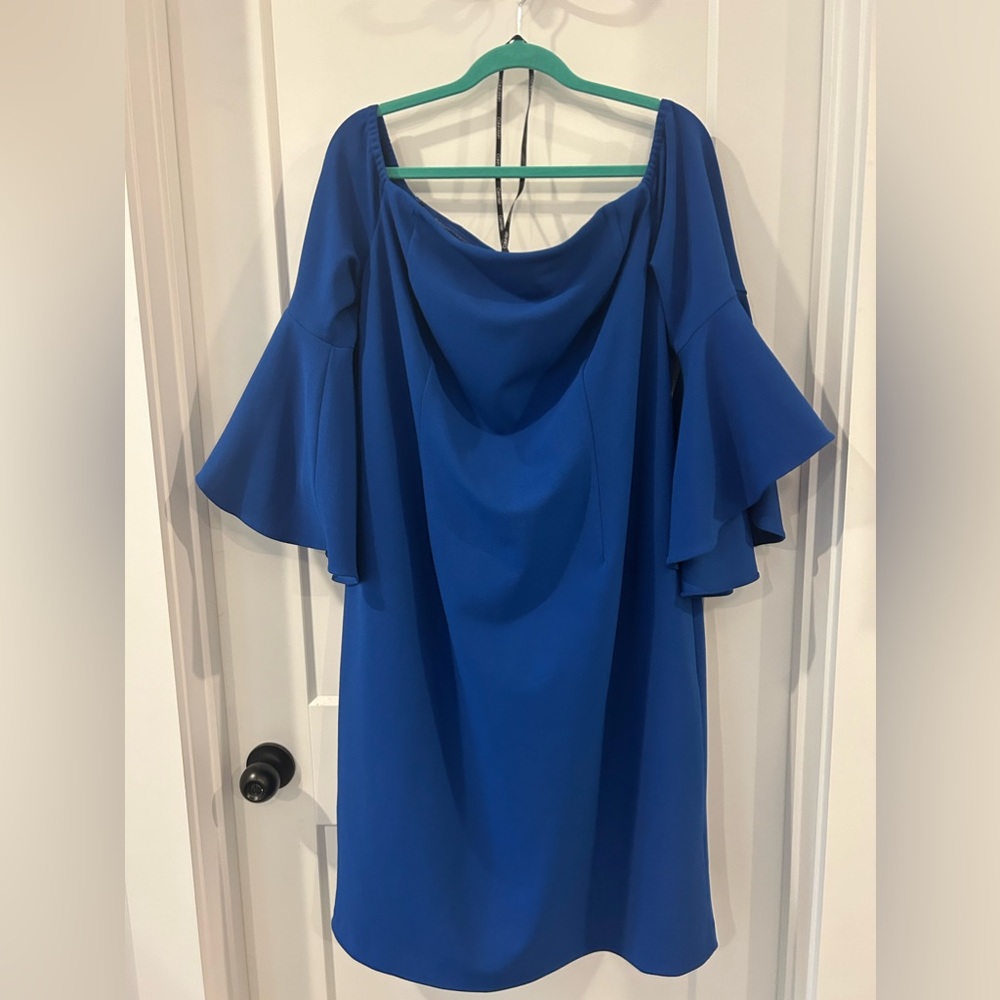Calvin Klein Royal Blue Midi Dress with Draped Neck